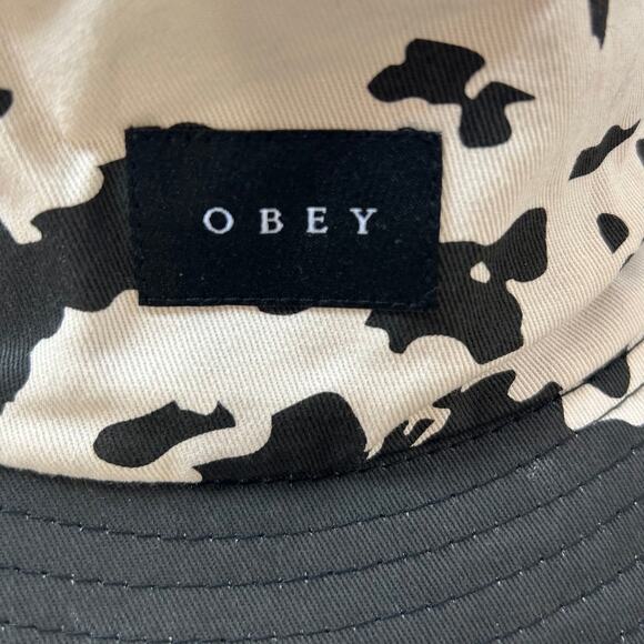 Obey Bucket Hat Black Cream Cow Print 100% Cotton Streetwear Skate - Picture 2 of 5